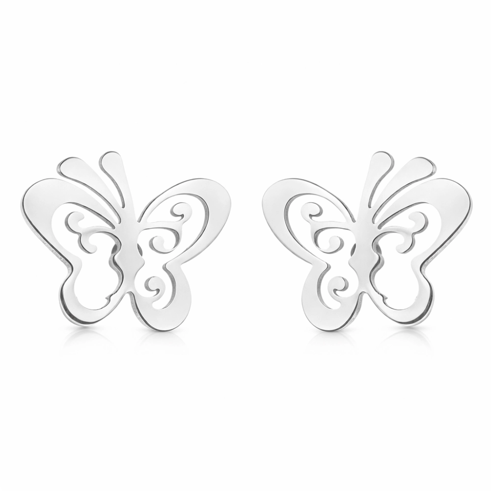 Aros plateados satinados mariposa derecha Aros plateados satinados mariposa derecha