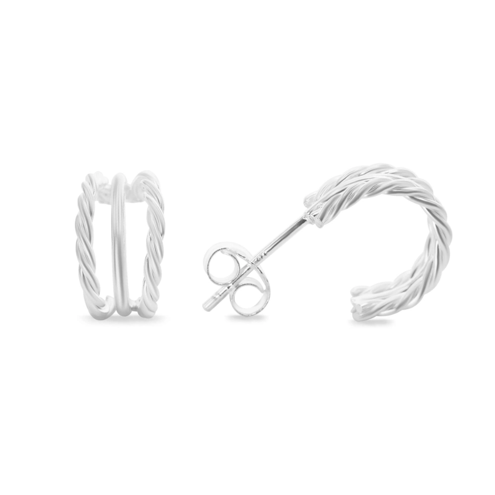 Aros triple argolla plata 925 texturada y lisa — silverglam Aros triple argolla plata 925 texturada y lisa — silverglam