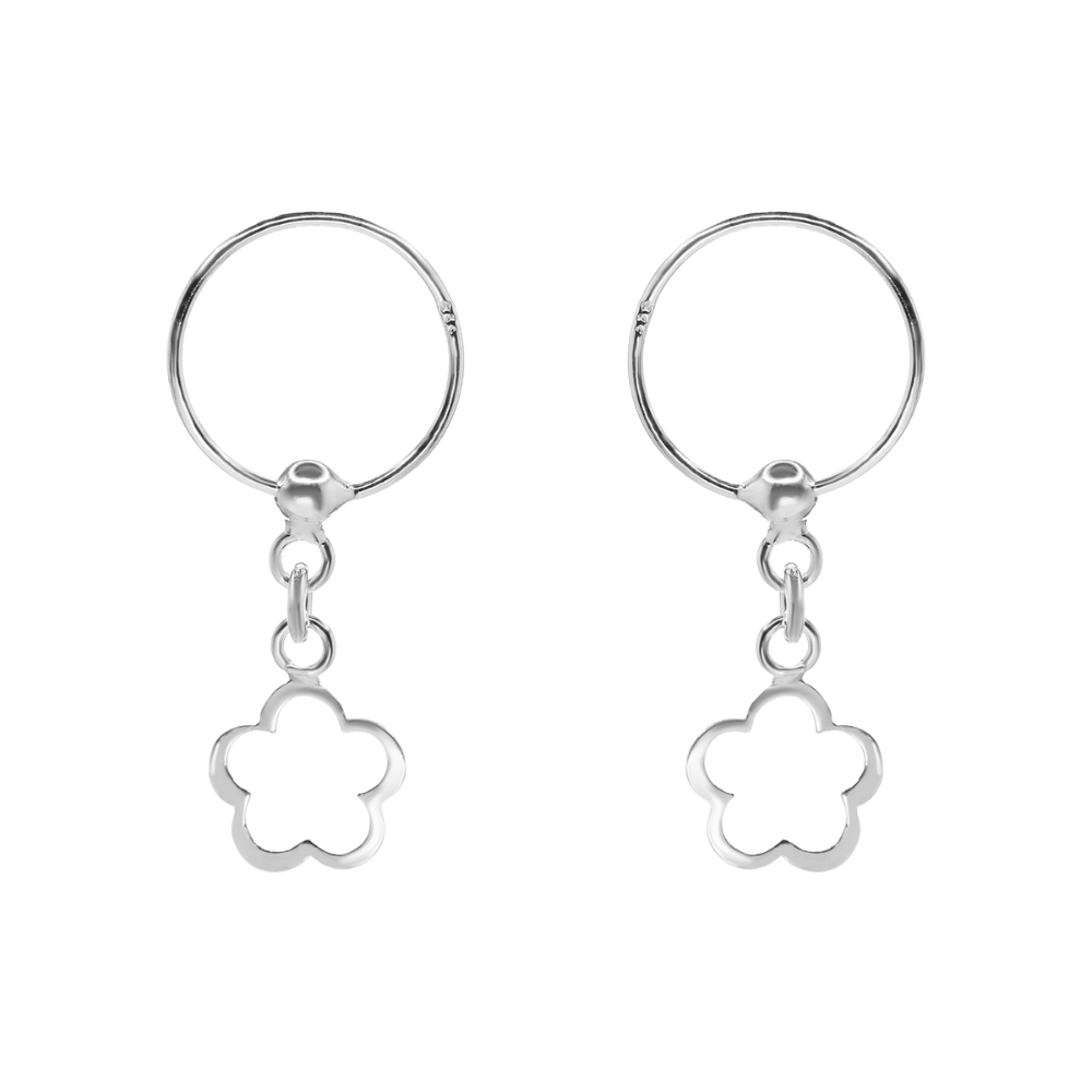 Aros de plata 925 argolla con relieve de flor derecha Aros de plata 925 argolla con relieve de flor derecha