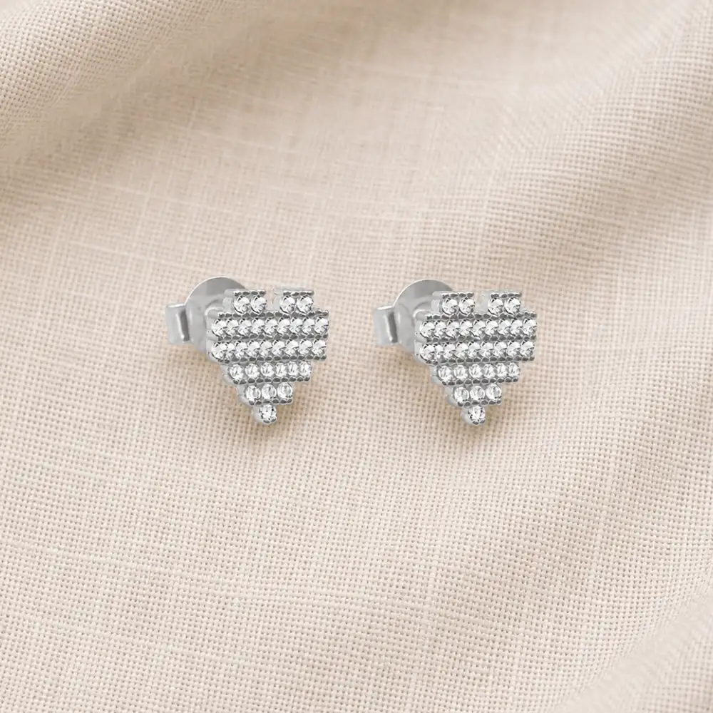 Aros de plata 925 circones en corazón tela Aros de plata 925 circones en corazón tela