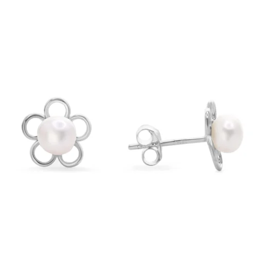 Aros Flor Pequeña con Perla Plata 925 — Silverglam Aros Flor Pequeña con Perla Plata 925 — Silverglam
