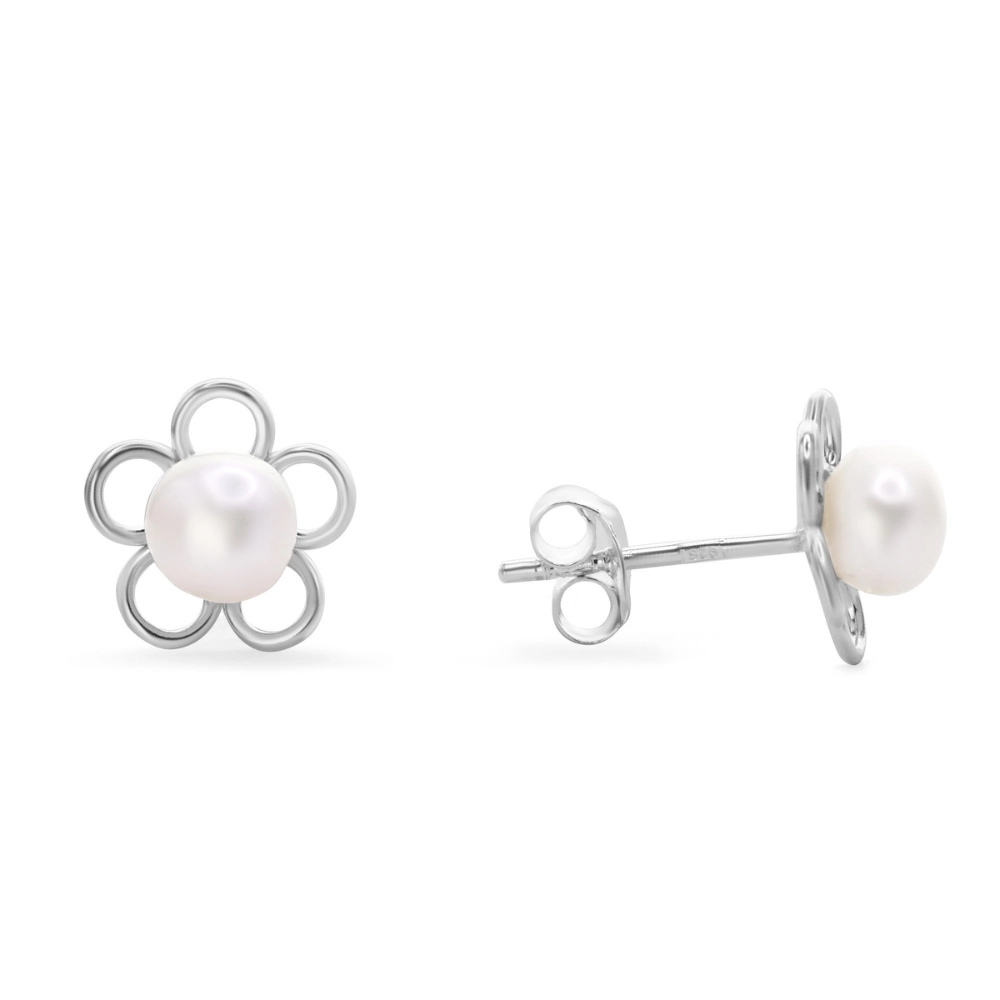 Aros flor pequeña con perla plata 925 — silverglam Aros flor pequeña con perla plata 925 — silverglam