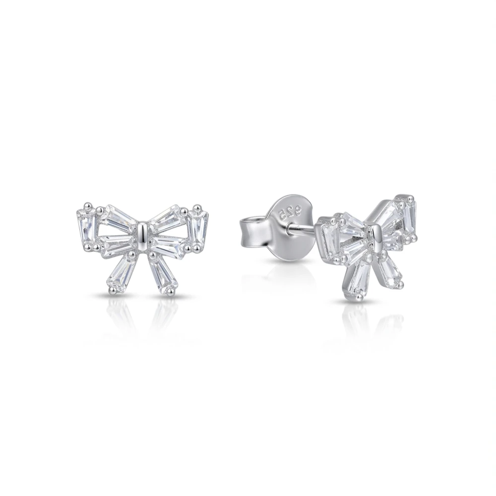 Aros de plata 925 lazo con circones baguette derecha Aros de plata 925 lazo con circones baguette derecha