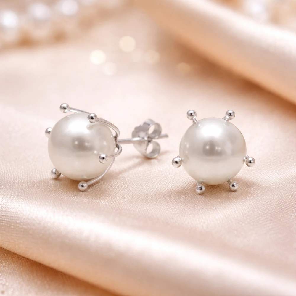 Aros de plata 925 pistilo con perla 10 mm fondo Aros de plata 925 pistilo con perla 10 mm fondo