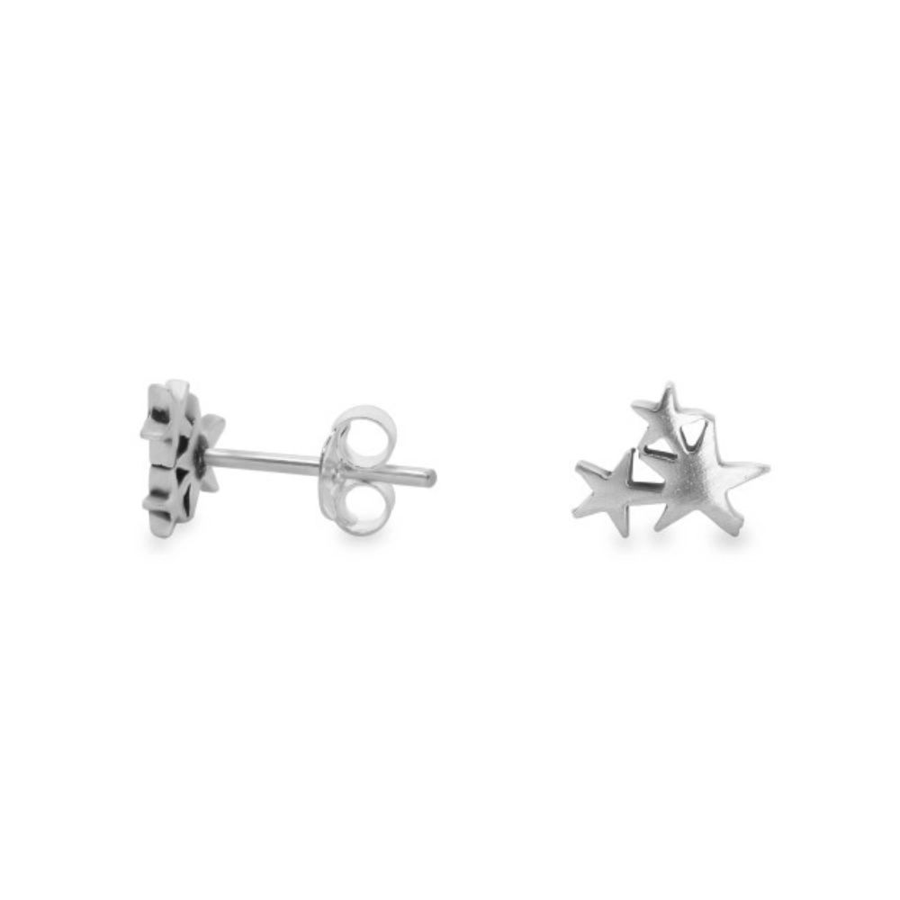 Aros de plata 925 trío de estrellas lisas derecha Aros tres estrellas lisas plata 925