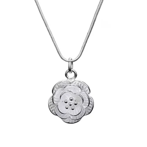 Collar Colgante Flor de Rosa Plateado — Silverglam Collar Colgante Flor de Rosa Plateado — Silverglam