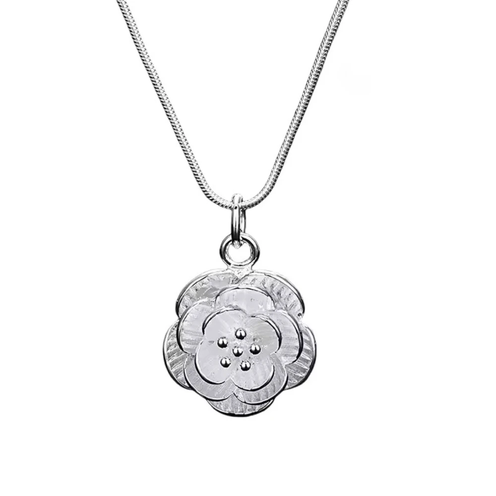 Collar colgante flor de rosa plateado — silverglam Collar colgante flor de rosa plateado — silverglam