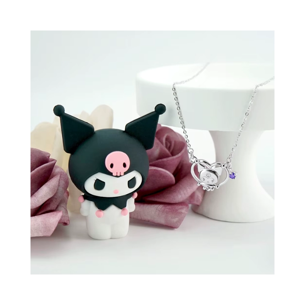 Collar de acero estilo kawaii kuromi modelo derecha Collar de acero estilo kawaii kuromi modelo derecha