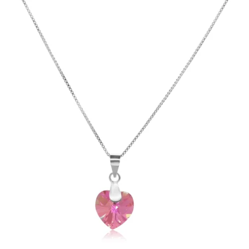 Collar Plata 925 Corazón Cristal Rosa — Silverglam Collar Plata 925 Corazón Cristal Rosa — Silverglam
