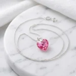 Collar de plata 925 corazón cristal rosa marmol Collar de plata 925 corazón cristal rosa marmol