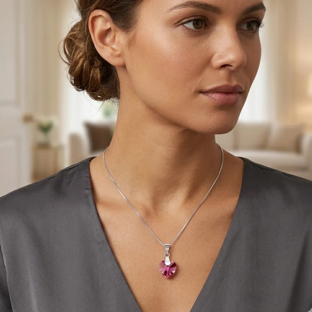 Collar de plata 925 corazón cristal rosa modelo Collar de plata 925 corazón cristal rosa modelo