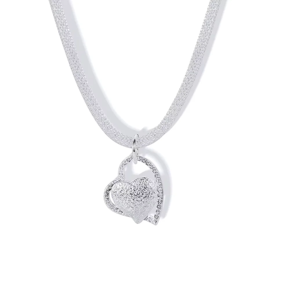 Collar cadena malla con corazón plateado — silverglam Collar cadena malla con corazón plateado — silverglam