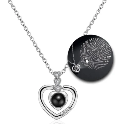 Collar Corazón Proyectable Te Amo 100 Idiomas — Silverglam Collar Corazón Proyectable Te Amo 100 Idiomas — Silverglam