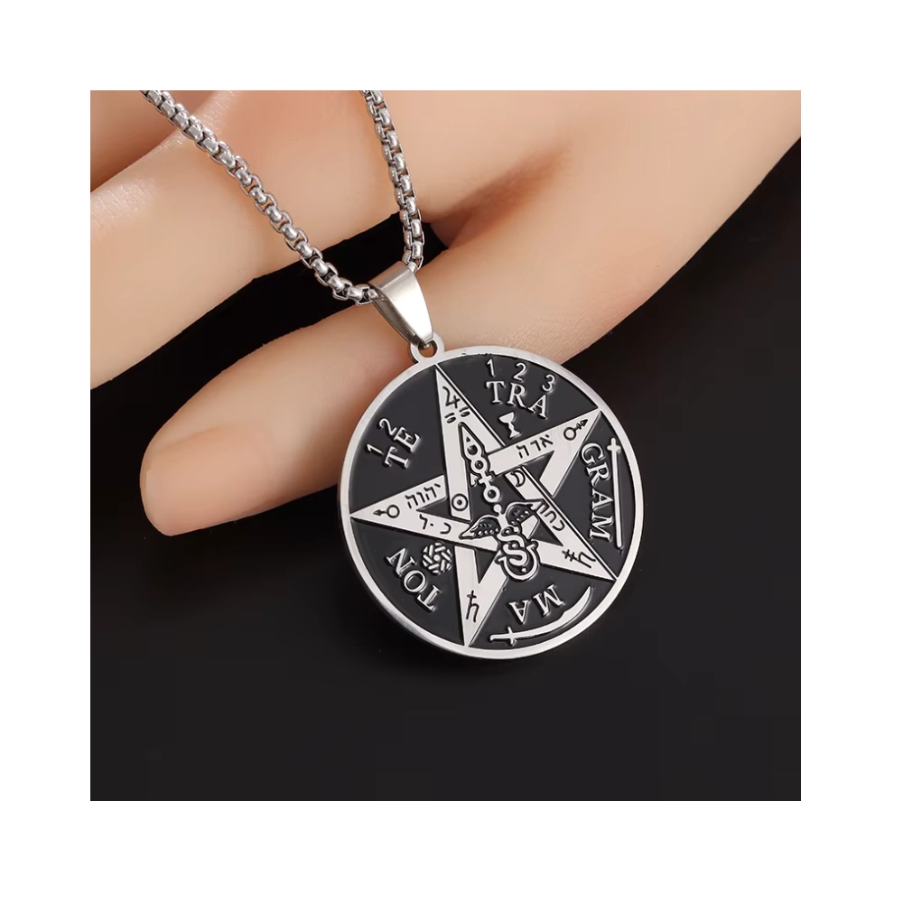 Collar-de-acero-con-colgante-tetragrammaton-60-cm-mano Collar tetragrammaton acero inoxidable 60 cm