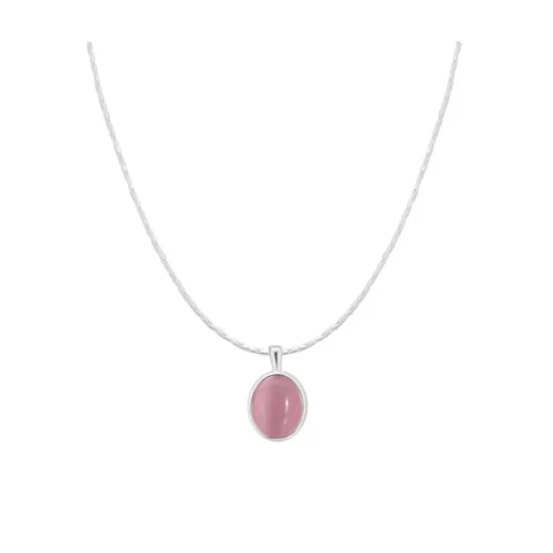 Collar Plata Piedra Lunar Cristal Rosa 45 cm — Silverglam Collar Plata Piedra Lunar Cristal Rosa 45 cm — Silverglam