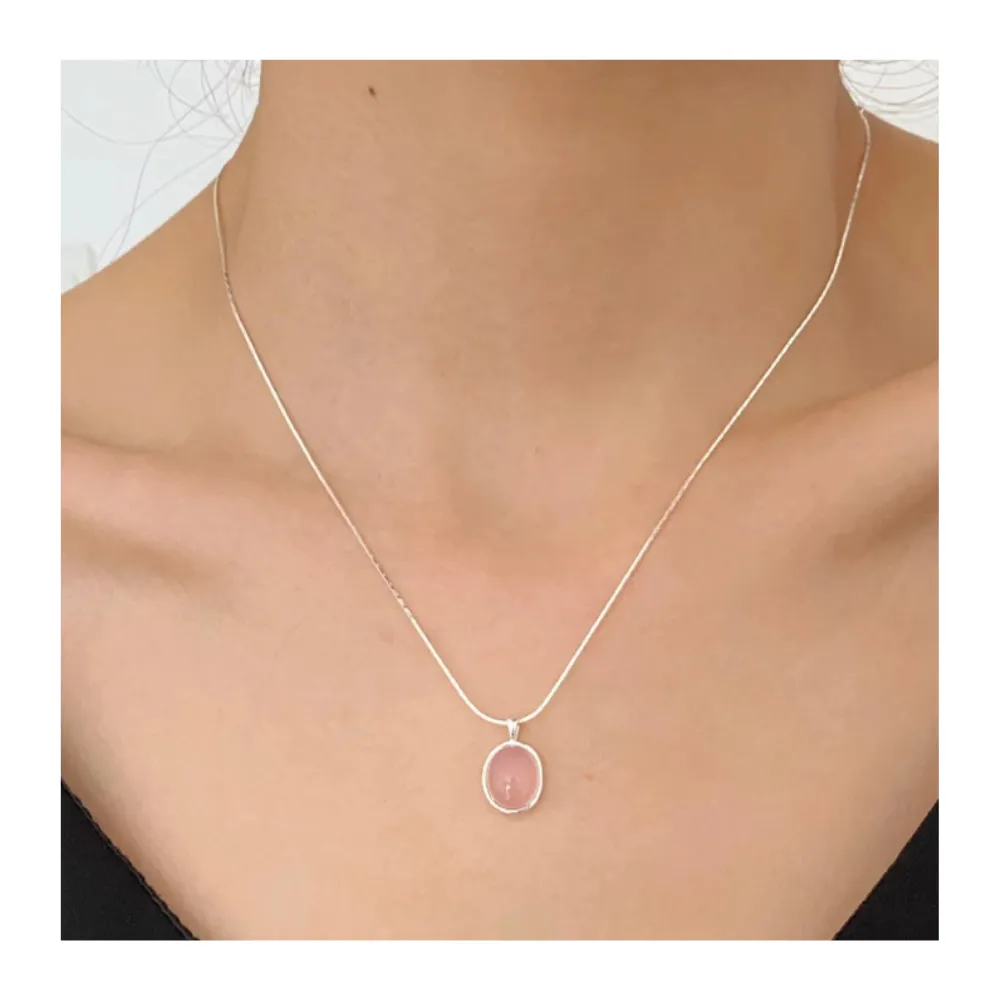 Collar de plata con colgante piedra lunar cristal rosa 45 cm cuello Collar de plata con colgante piedra lunar cristal rosa 45 cm cuello