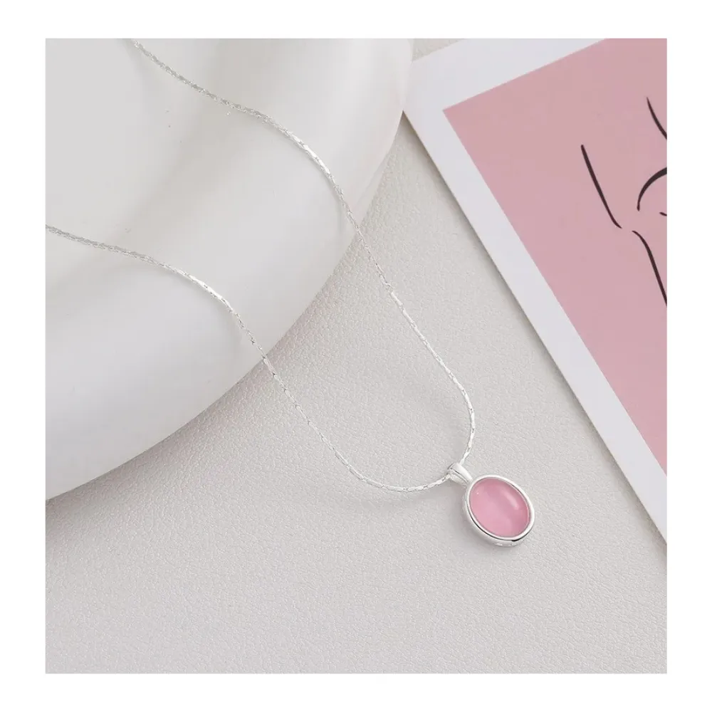 Collar de plata con colgante piedra lunar cristal rosa 45 cm ex Collar de plata con colgante piedra lunar cristal rosa 45 cm ex