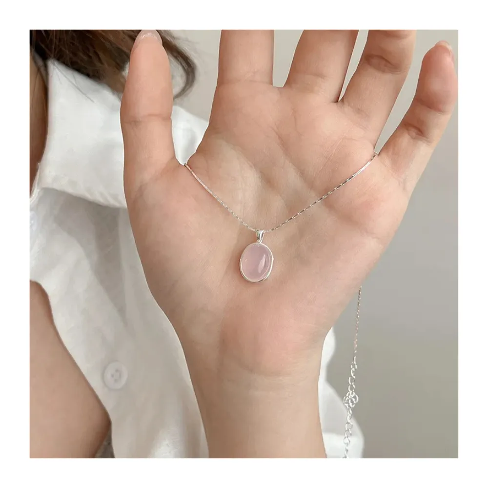 Collar de plata con colgante piedra lunar cristal rosa 45 cm mano Collar de plata con colgante piedra lunar cristal rosa 45 cm mano