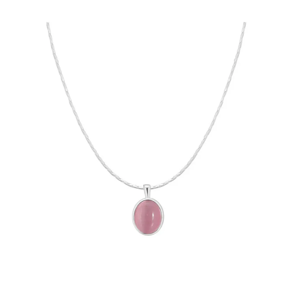 Collar plata piedra lunar cristal rosa 45 cm — silverglam Collar plata piedra lunar cristal rosa 45 cm — silverglam