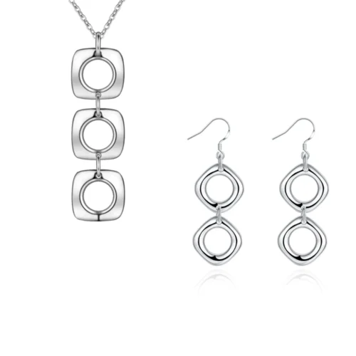 Conjunto Collar y Aros Geométricos — Silverglam Conjunto Collar y Aros Geométricos enchapado en plata — Silverglam