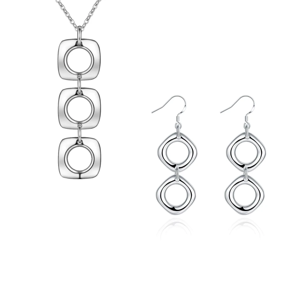 Conjunto collar y aros geométricos — silverglam Conjunto collar y aros geométricos enchapado en plata — silverglam