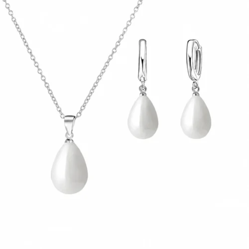 Conjunto Collar y Aros con Perla Gota de Agua — Silverglam Conjunto Collar y Aros con Perla Gota de Agua — Silverglam