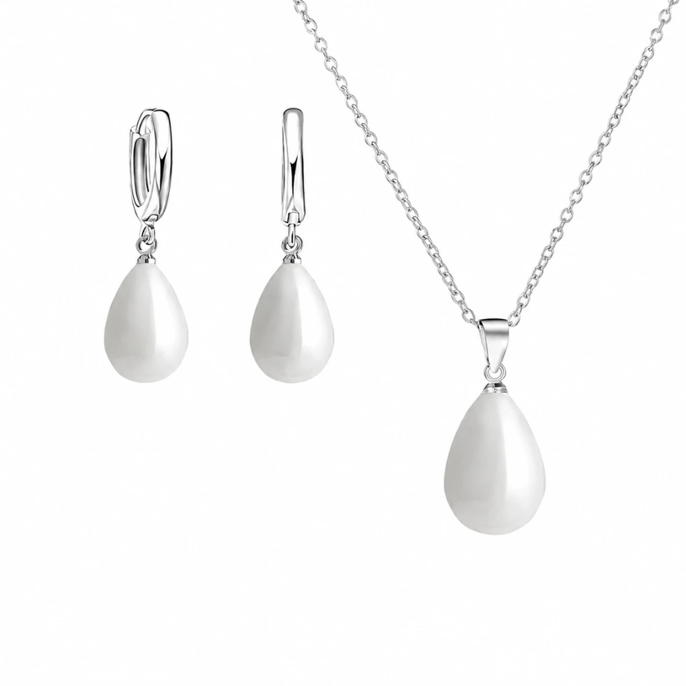 Conjunto collar y aros con perla gota de agua derecha Conjunto collar y aros con perla gota de agua derecha