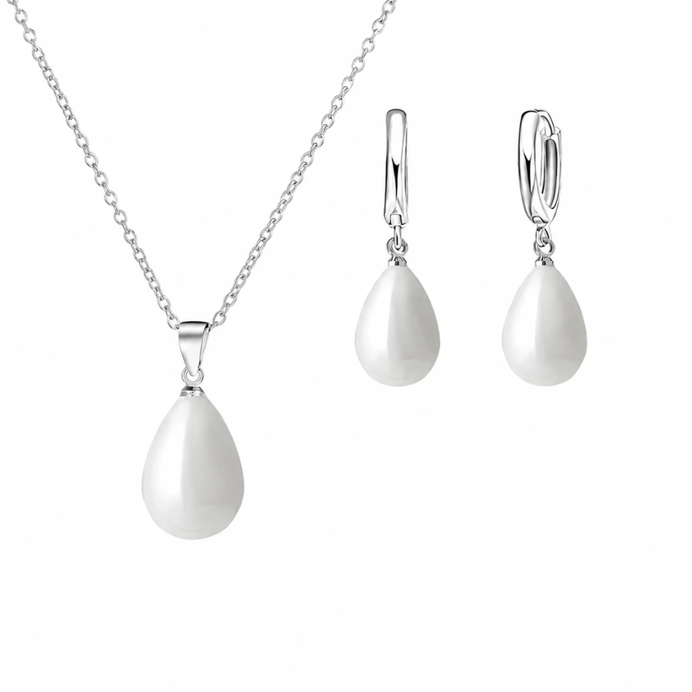 Conjunto collar y aros con perla gota de agua — silverglam Conjunto collar y aros con perla gota de agua — silverglam