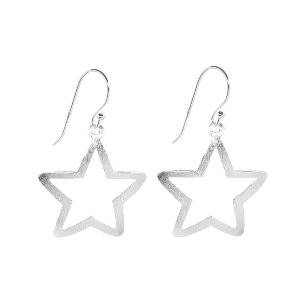 Conjunto de plata 925 con figuras de estrellas satinadas aros Conjunto de plata 925 con figuras de estrellas satinadas aros
