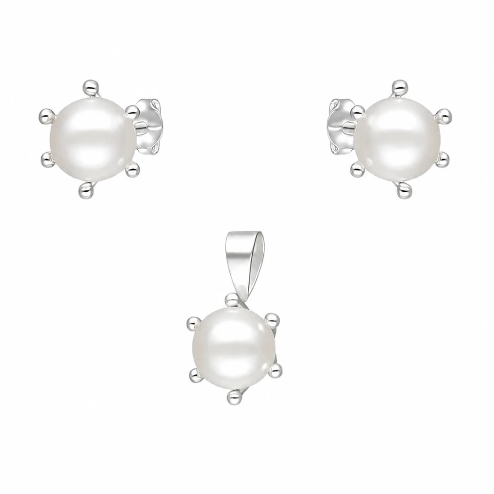 Conjunto de plata 925 pistilo con perlas 8 mm — silverglam Conjunto de plata 925 pistilo con perlas 8 mm — silverglam