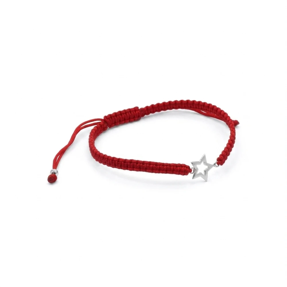 Pulsera de macramé roja con figura de plata 925 estrella derecha Pulsera de macramé roja con figura de plata 925 estrella derecha