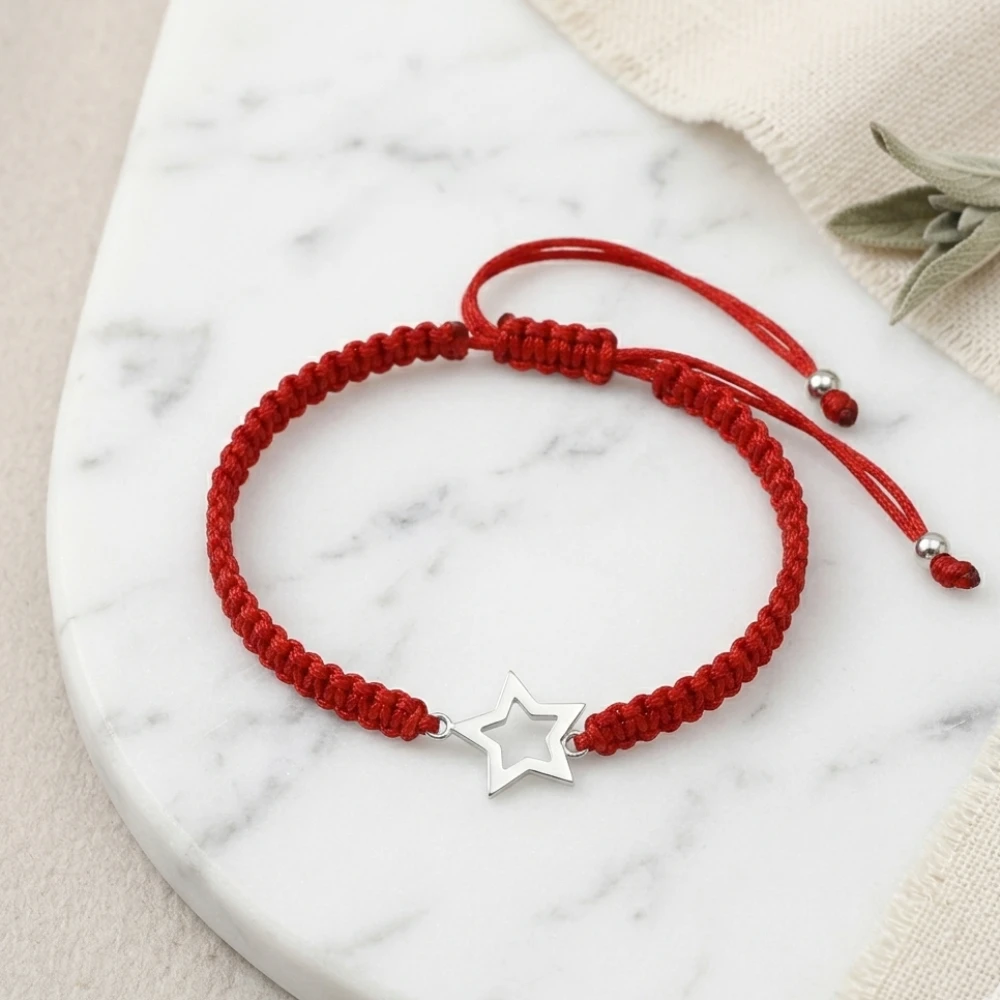 Pulsera de macramé roja con figura de plata 925 estrella marmol Pulsera de macramé roja con figura de plata 925 estrella marmol