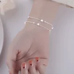 Pulsera doble cadena con estrella plateada ajustable palma Pulsera estrella doble cadena plateada