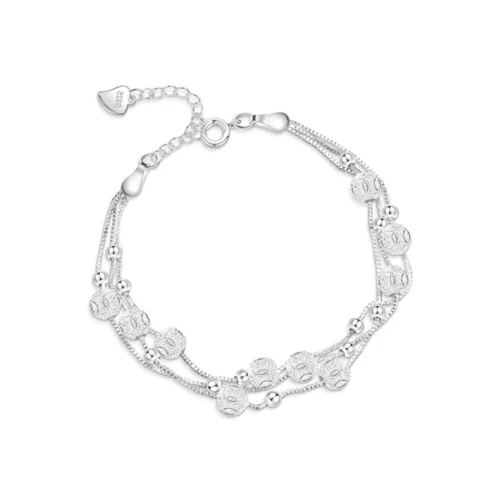 Pulsera Plateada Multicapa con Esferas — Silverglam Pulsera Plateada Multicapa con Esferas — Silverglam