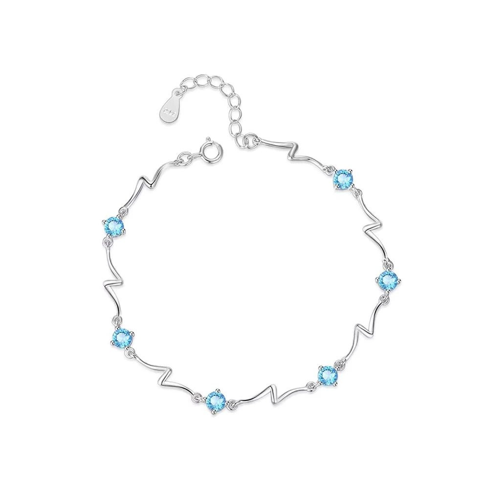 Pulsera plateada océano con circones celestes 17 cm derecha Pulsera plateada océano con circones celestes 17 cm derecha