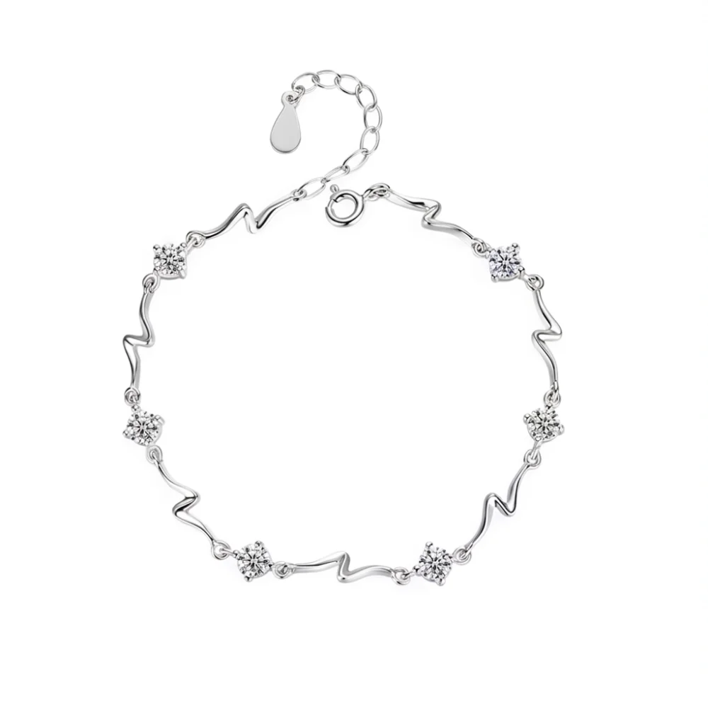 Pulsera plateada océano con circones cristal 17 cm derecha Pulsera plateada océano con circones cristal 17 cm derecha
