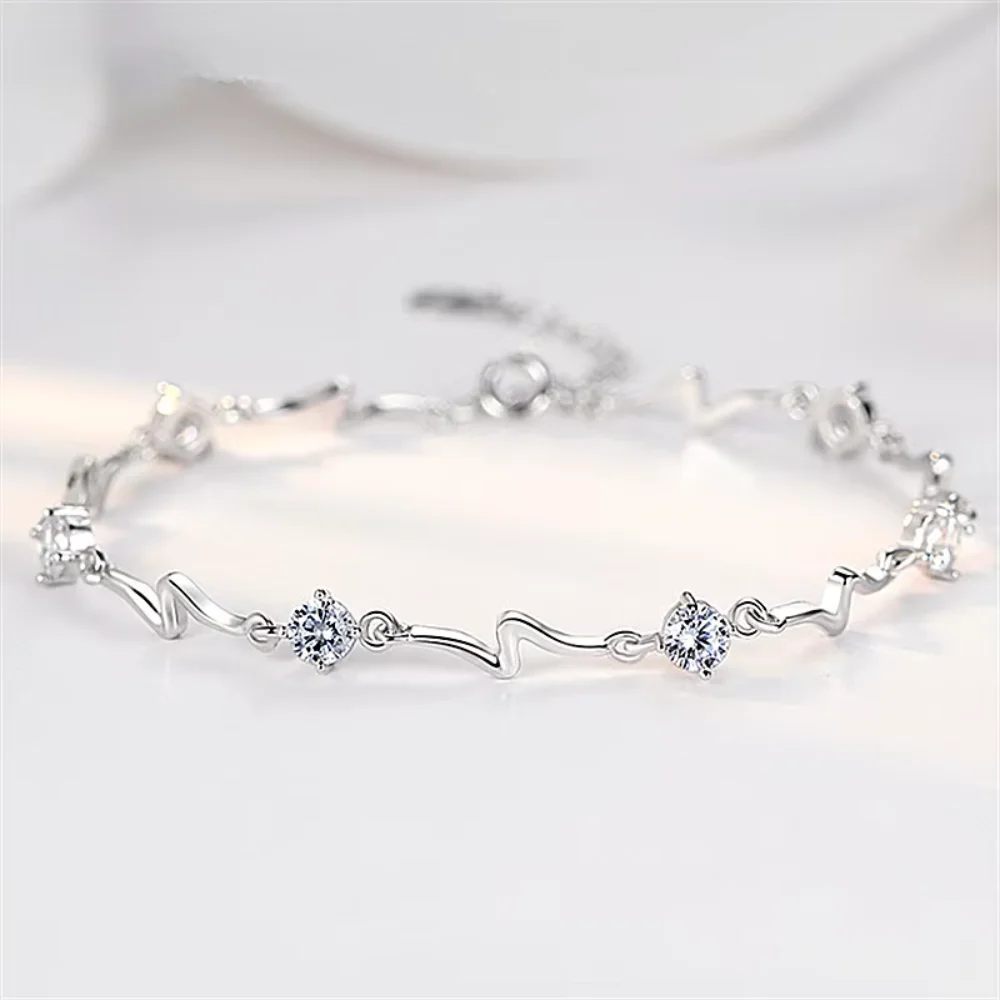 Pulsera plateada océano con circones cristal 17 cm fondo Pulsera plateada océano con circones cristal 17 cm fondo