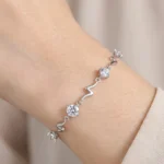 Pulsera plateada océano con circones cristal 17 cm mano Pulsera plateada océano con circones cristal 17 cm mano