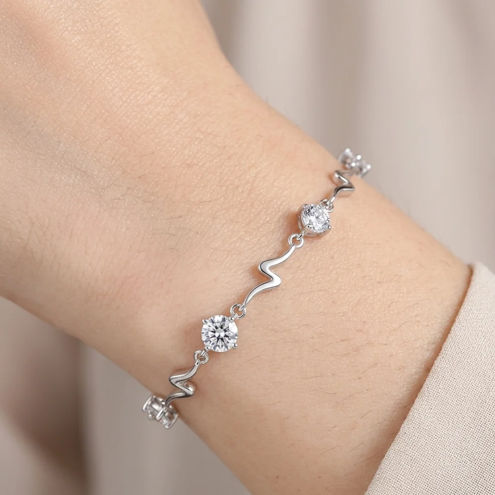 Pulsera plateada océano con circones cristal 17 cm mano Pulsera plateada océano con circones cristal 17 cm mano
