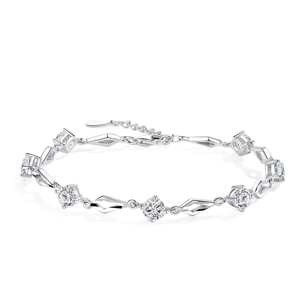 Pulsera plateada rombos y circones 18 cm derecha Pulsera plateada rombos y circones 18 cm derecha