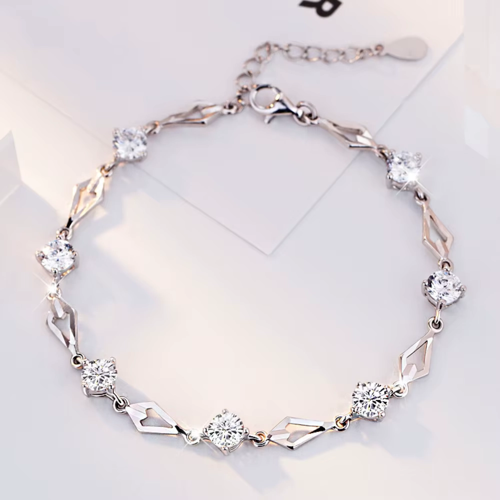 Pulsera plateada rombos y circones 18 cm fondo Pulsera plateada rombos y circones 18 cm fondo