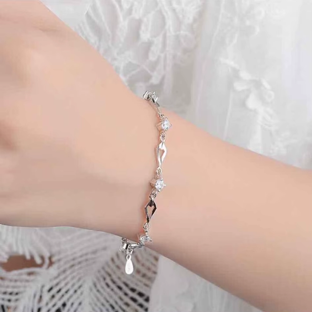 Pulsera plateada rombos y circones 18 cm mano Pulsera plateada rombos y circones 18 cm mano