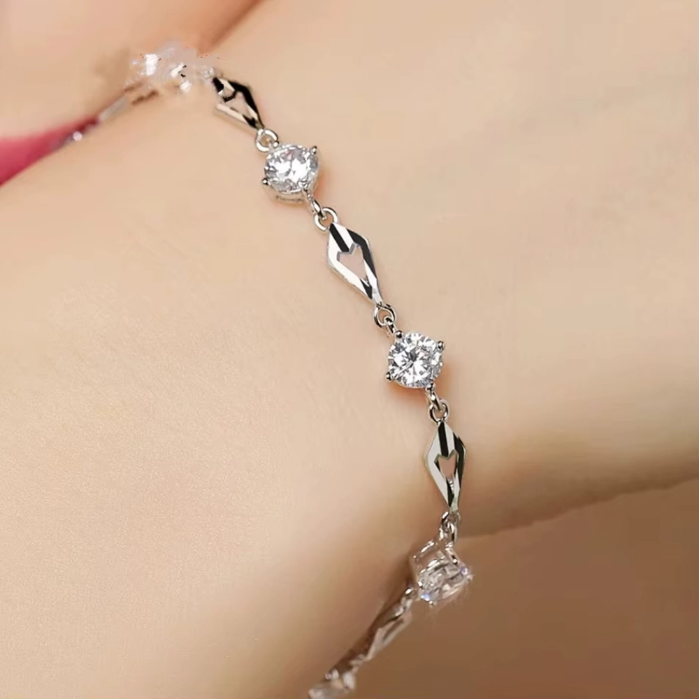 Pulsera plateada rombos y circones 18 cm zoom Pulsera plateada rombos y circones 18 cm zoom