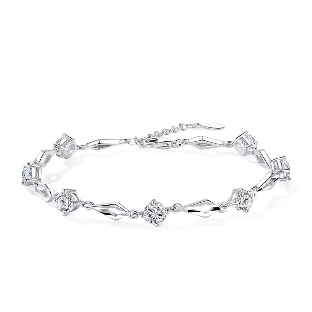 Pulsera rombos y circones plateada — silverglam Pulsera rombos y circones plateada — silverglam