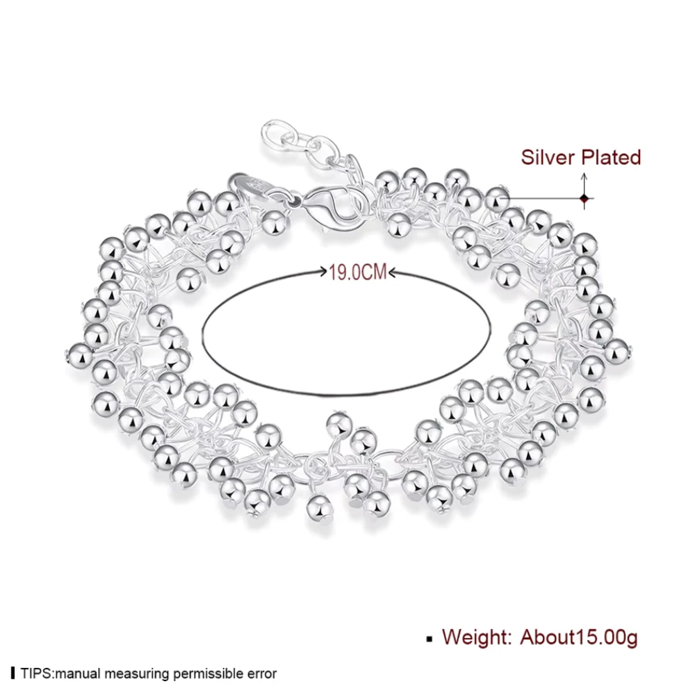 Pulsera plateada tipo uvas colgantes medidas Pulsera plateada tipo uvas colgantes medidas