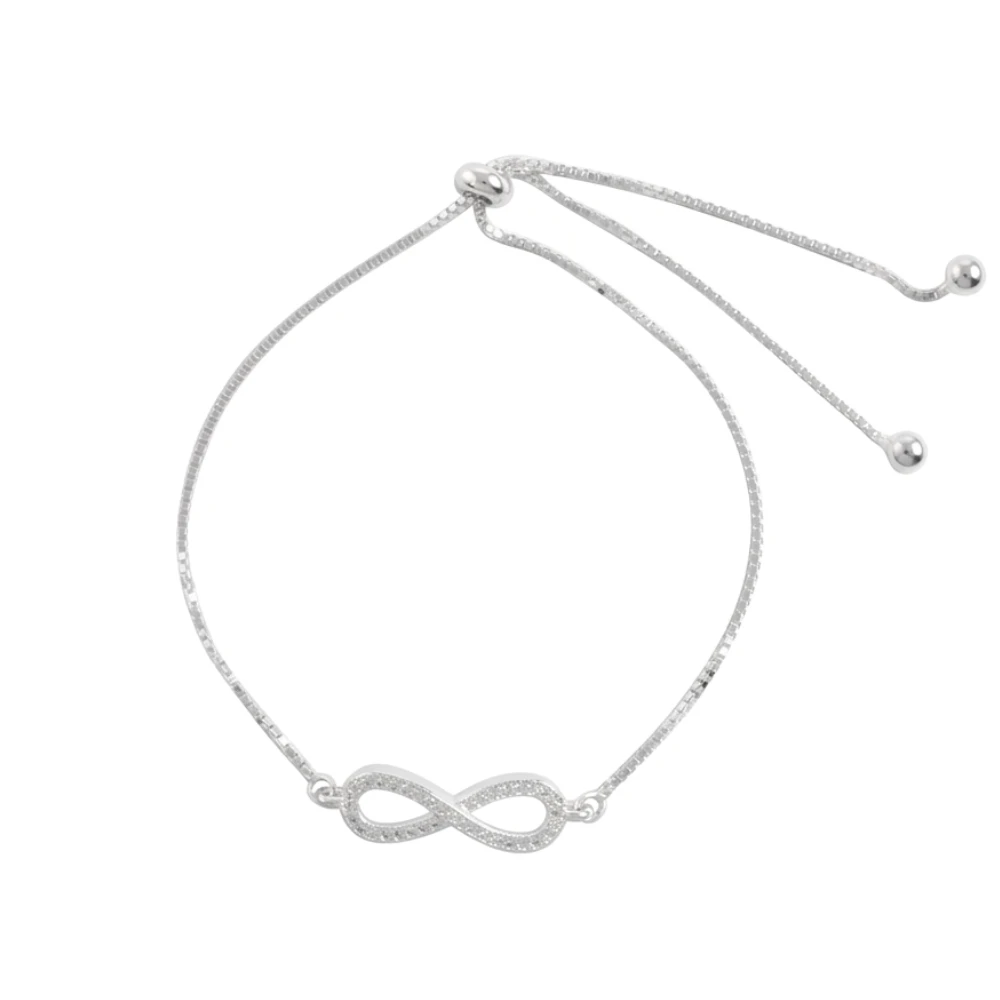 Pulsera de plata 925 ajustable infinito con microcircones derecha Pulsera plata 925 infinito microcircones