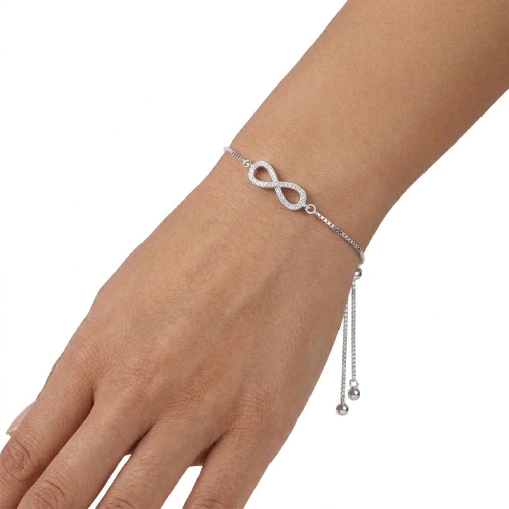 Pulsera de plata 925 ajustable infinito con microcircones mano Pulsera de plata 925 ajustable infinito con microcircones mano