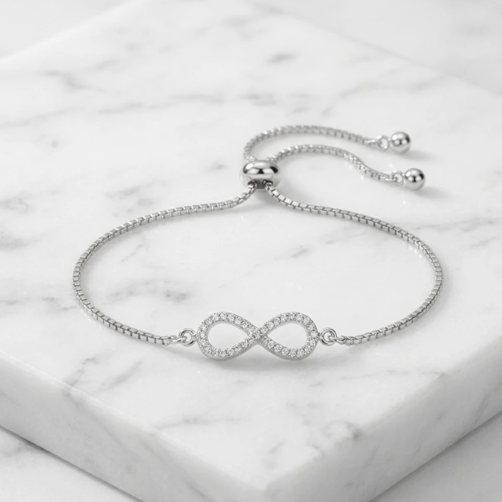 Pulsera de plata 925 ajustable infinito con microcircones marmol Pulsera de plata 925 ajustable infinito con microcircones marmol