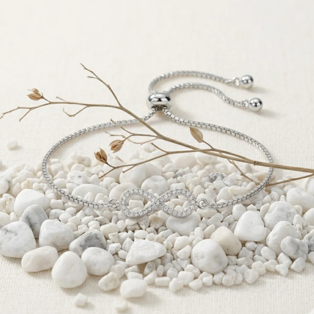 Pulsera de plata 925 ajustable infinito con microcircones piedras Pulsera de plata 925 ajustable infinito con microcircones piedras