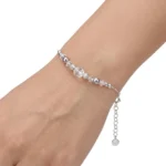 Pulsera de plata 925 con bolas satinadas y cristales mano Pulsera de plata 925 con bolas satinadas y cristales mano